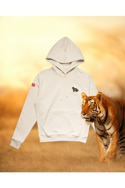 Bluza męska Basic z kapturem z tygrysem azjatyckim - off white